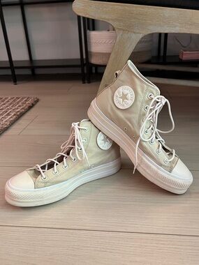 Converse Chuck Taylor All Star High Top Platform Sneakers in Light Beige